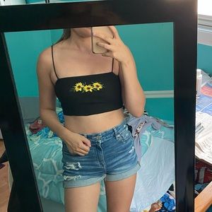 Shein Black crop top with sunflowers